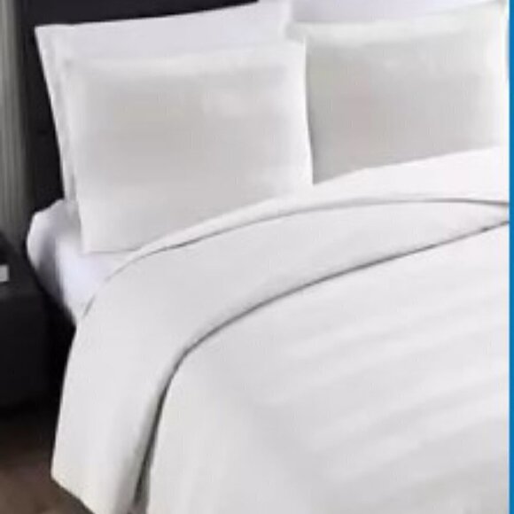 Vera Wang Queen White Waffle Stripe 3-Piece Cotton Duvet‎ Cover Sham Set New - Picture 4 of 4